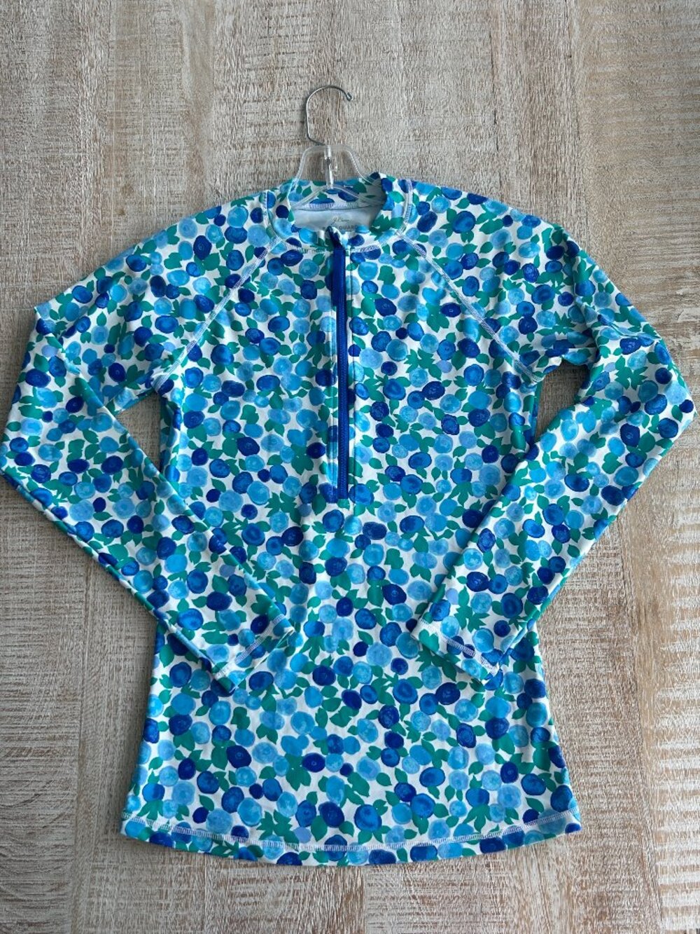 J. Crew Womens Blueberry Swim Cover-Up RashGuard Blue/Green/White Size Medium